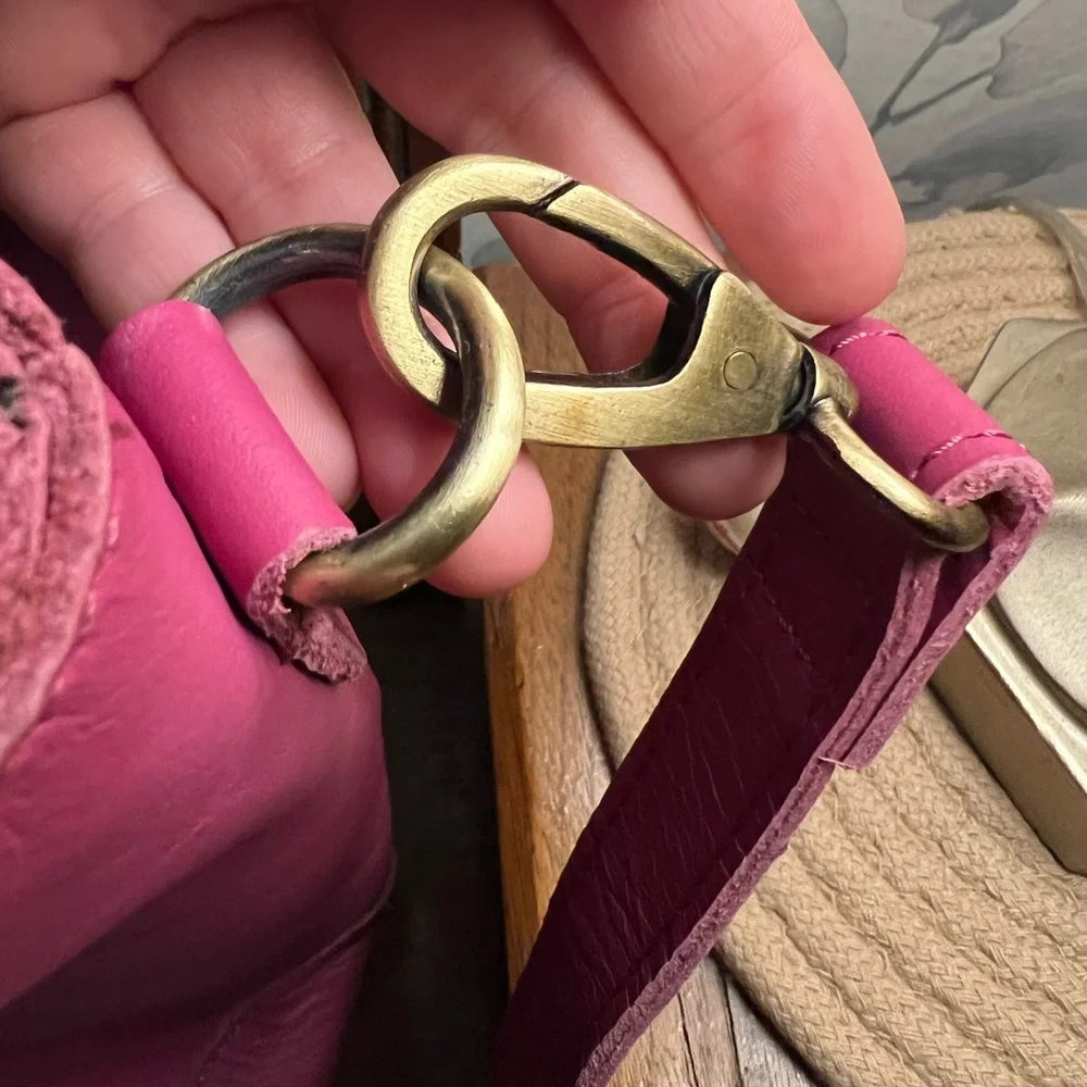 WESTON COLE Full Grain Buffalo Leather Zip Top Laptop Tote Adjustable Strap Pink